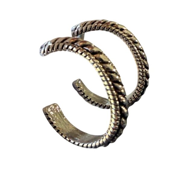 Y2K Silver Tone Textured Rope Edge Hoop Earring 1" Nickel Free Hypoallergenic - Picture 6 of 9